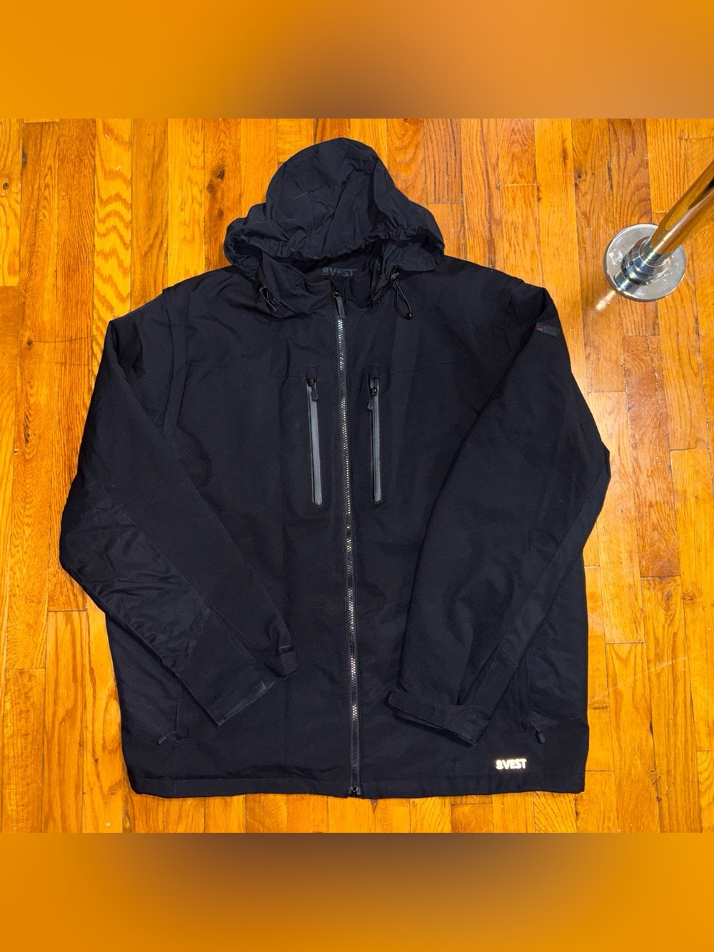 EVEST Tech Black Hooded Men's Jacket - Waterproof Zip Front